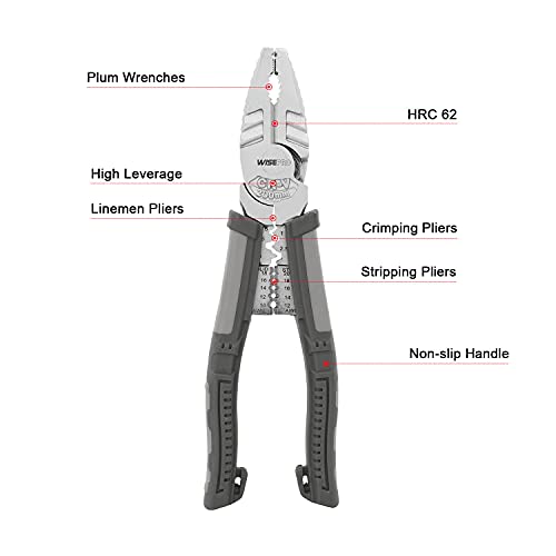 Wisepro 8 Inch Combination Pliers、Linemans Pliers、Heavy Duty Pliers、Hand Tools For Wire Stripping/Crimping/Cutting #TOP2