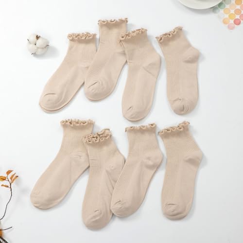 Image of 8 Pairs Cute Ruffle Frilly Ankle Socks Women, Lace Lettuce Socks