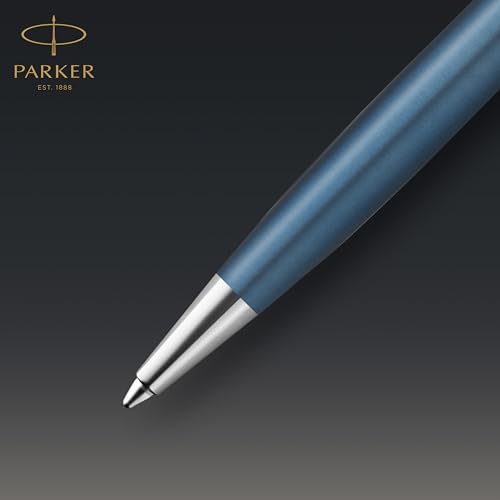 PARKER Sonnet Ballpoint Pen | Premium Metal and Blue Satin Finish with Chrome Trim | Medium Point with Black Ink Refill | Gift Box - Image 3