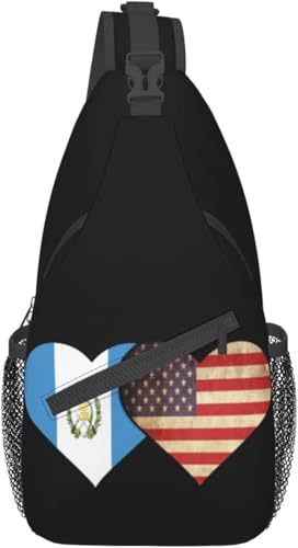 Mochila cruzada unisex negra con banderas Guatemala y USA miniatura 1