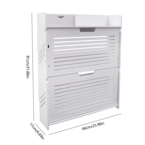 Xuthusman 2 Tier Freestanding Shoe Cabinet w/Flip Drawers PVC Shoe Rack Shoe Storage Ultra-Thin White(2 Tier Shoes Storage Cabinet)