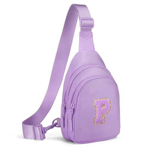 Small Initial Sling Bag for Girls & Women - Cute Crossbody Fanny Pack Gift Lavender P