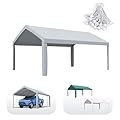 Quictent Carport Replacement Tarp Canopy Top Cover with Leg Cloth with Bungees Balls, for 10x20 ft Garage Party Tent Shelter - Grey, One Roof Only