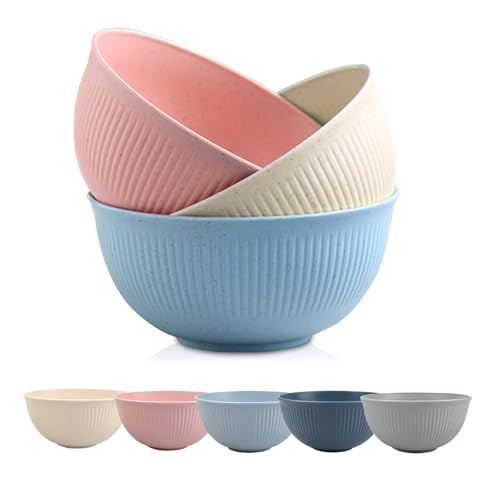 YunBey 10 Pièces Grand Bols à Soupe Bol Petit Dejeuner Saladier Plastique Reutilisable Incassable pour Enfants et Adultes pour Céréales Salade Soupe...