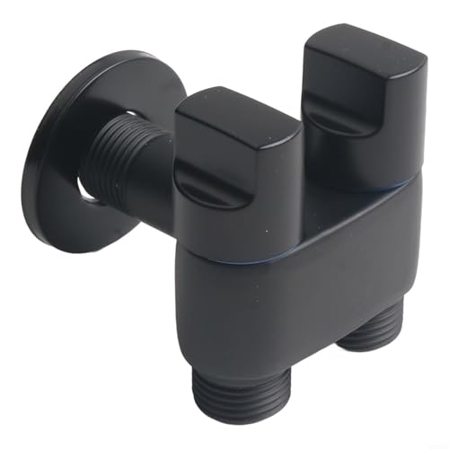 Válvula de ángulo de control doble de aleación 1 en 2 salidas con presión de agua ajustable e interfaz G1/2 para lavadora, fregadero de cocina, baño y fontanería de jardín (negro)