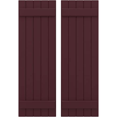 17 1/2"W x 44"H Americraft Five Board (2 Batten) Exterior Real Wood Joined Board-n-Batten Shutters (Per Pair), Wine Red