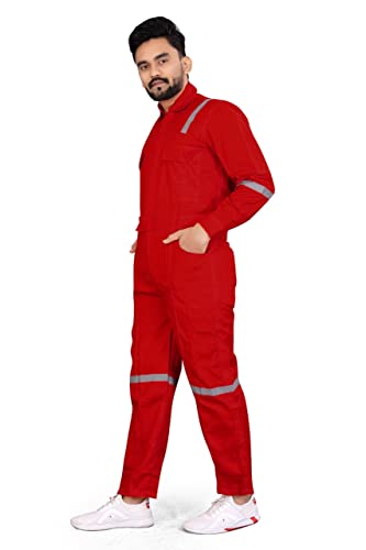 AREEVANZ Men's Cotton Industrial Work WEAR Industrial Coverall Boiler Suit with Reflective Tape