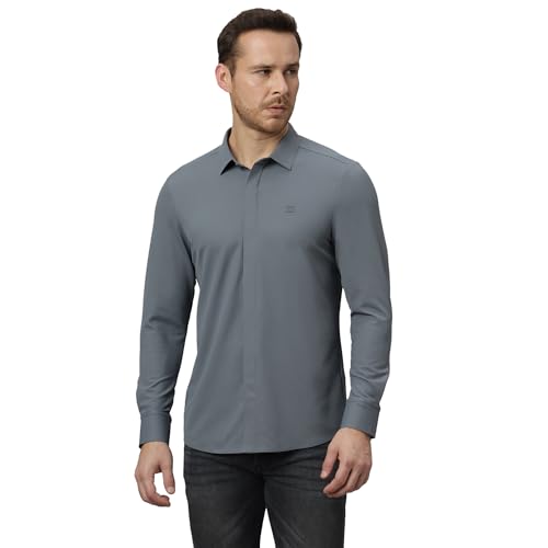 Image of HEKTOR Men's Hidden Button Shirt-Long Sleeve Bubble Check Shirt|Premium Nylon Blend, Regular Fit,Textured Smart