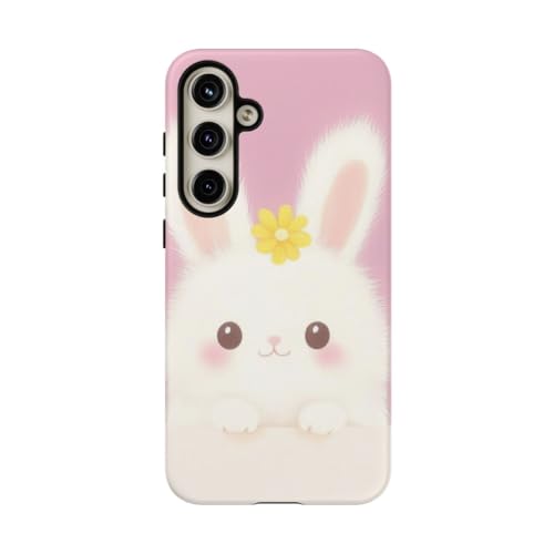 Coque Samsung S24 Plus lapin blanc et fleur jaune rigide mate