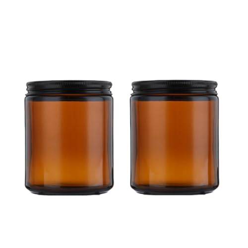 ASTRQLE Lot de 2 pots en verre ambré de 240 g et 226,8 g, pots ronds à côtés droits, conteneurs de rangement de voyage avec alliage d'aluminium noir pour lotions, crème, beurre