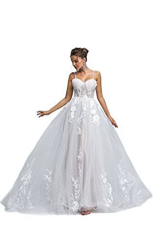 Image of Spaghetti Chiffon Beach Wedding Dress V Neck A line Bridal Gowns Lace Plus Size Wedding Dress