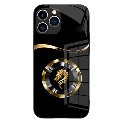Personalized Name Magnetic Gradient Dragon Pattern Glass Phone Case for iPhone 16/15/14/13/12ProMax, All-Inclusive Case (16Proma