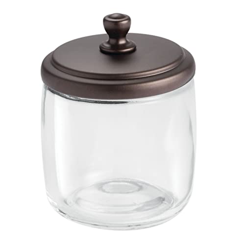 Mdesign Small Apothecary Organizer Canister Jars - Glass Containers With Steel Lid For Bathroom, Organization Holder For Vanity, Counter, Hamill Collection - 2 Pack - Clear/Bronze #TOP7