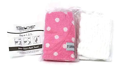 The Original Turbie Twist Pink Polka Dot Cotton One Towel and One Cotton White Turbie Band Combo Specials