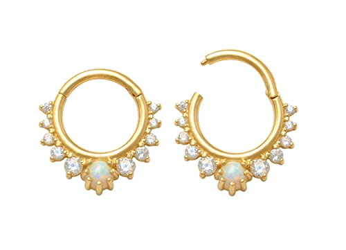 14Kt Solid Gold | Genuine Diamond Septum Ring | Body Jewelry | Daith Piercing | Septum Clicker | Clicker | Opal Septum Hoop | Spring Trends #TOP3