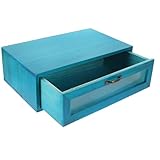 Beavorty Caja Organizadora Tipo Cajón de Madera Azul Mediterráneo para Escritorio, Caja de Sobremesa Almacenamiento Práctico y Compacto, Organizador de Maquillaje y Objetos Pequeños, 1