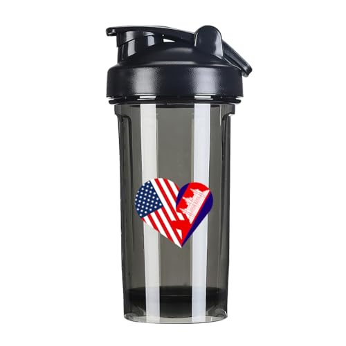 Heart America Flag and Cambodian Flag 18 Ounce Shaker Cup,Fashion Theme Pattern Shaker Bottle Leak-proof Workout Shake Bottles 500ML/18 oz Perfect for Pre Workout-3