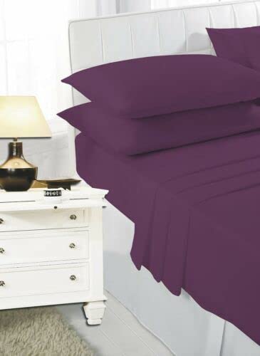 Extra Deep Fitted Sheet + Two Pillowcases Available in 22 Color Options 16-Inch (40 cm) Depth Easy-Care Poly-Cotton Fabric Soft Wrinkle-Resistant Bed Sheets (PLUM DO + PP)