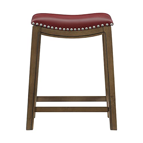 Lexicon Alviso Wooden Saddle Seat Counter Height Stool, 24" Sh, Red #TOP1