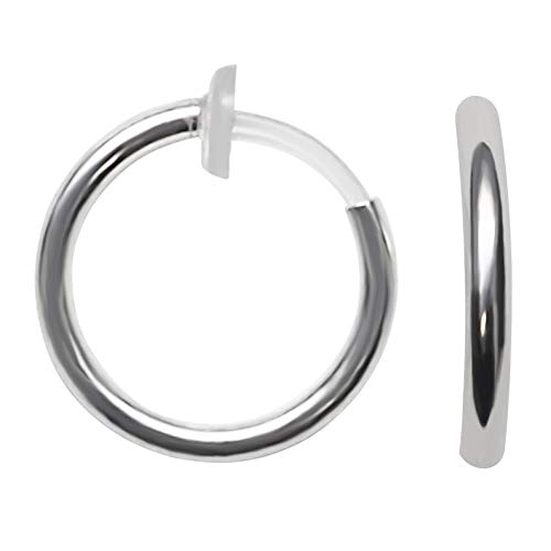 Miyabi Grace Men’s BTS 12 mm Small Comfortable Plastic Invisible Clip On Hoop Earrings Unisex Silver tone for guys