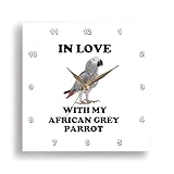 3dRose Wall Clock Silent - 15 inch - in Love with My African Grey Parrot Cute Card with Parrot - Animal