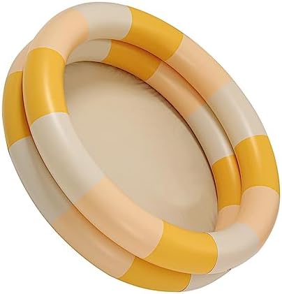 Small Inflatable Baby Pool with Folding Design, Pastel Yellow Stripe Kiddie Swimming Pool for Toddlers & Kids, Outdoor Backyard Water Play