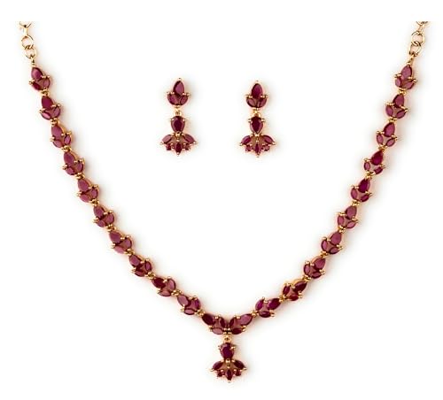 Image of Sasitrends Micro Gold Plated American Diamond Ruby stone Studded Necklace Jewellery Set