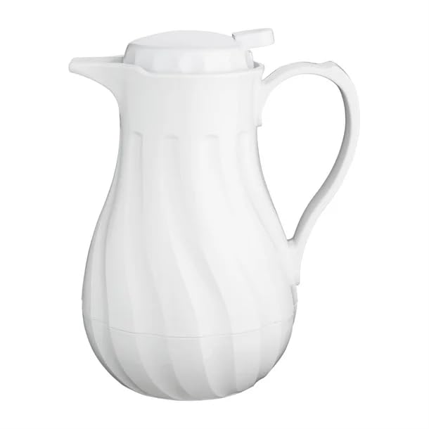 Olympia Insulated Swirl Jug, White, 1.2Ltr - Suitable for Hot and Cold Drinks Thumb-Operated Lid CH119, 1.2 Litres