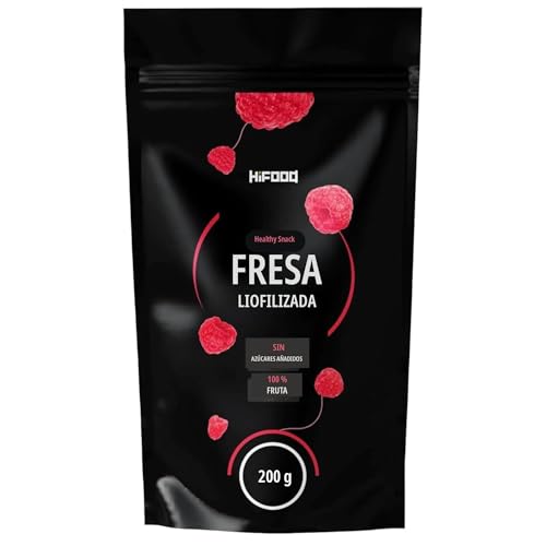 HiFood frambuesas liofilizadas en trozos 200 g. Frambuesas deshidratadas para smoothies, postres, muesli y productos de repostería, perfectas como decoración para tartas