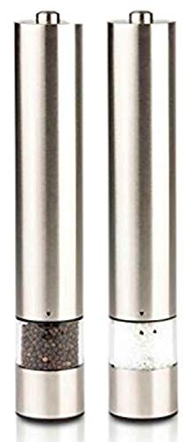 SANS Elegant Living Automatic Salt and Pepper Grinder Set - Battery Operated | One Hand Push Button Operation | LED Light | Adjustable Coarseness | 12