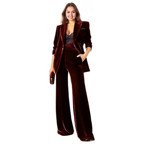 Womens Velvet Suits 2 Piece Pant Suits for Women Dressy Double Breasted Womens Tuxedos Pantsuits Set Work Office
