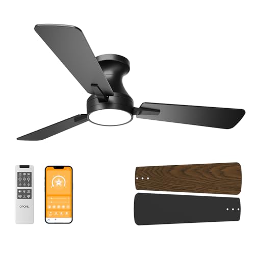 OPONL 42 Inch Ceiling Fans with Light, Black Low Profile