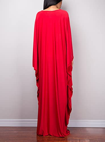 Image of RanRui Caftans for Women Solid Color Chiffon Plus Size Kaftan Dresses Beach Cover Up V Neck Batwing Sleeve Caftans Loungewear