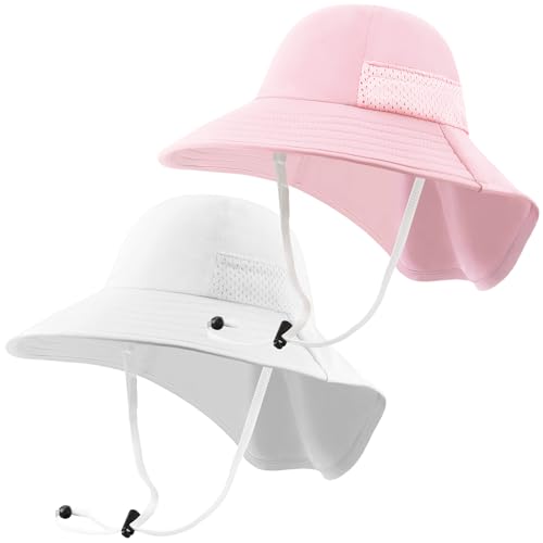 BQUBO Toddler Baby Sun Hat Kids with Neck Flap UPF 50+ Wide Brim Bucket Hats Adjustable Baby Mesh Breathable Summer Hats
