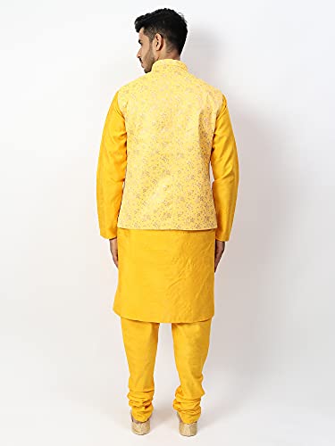 Image of Uri and MacKenzie Men's Silk Blend Regular Kurta Churidar Pyjama with Bundi Nehru Jacket /Waistcoat