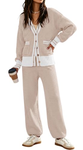 Women's 2 Piece Outfit Lounge Sets Trendy Cardigan Sweater Set Loungewear