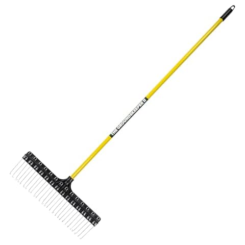 THE GROUNDSKEEPER II Rake 55-inch Lightweight Fiberglass Handle, 21-inch Head, Durable Steel Tines for Gardening, De-Thatching or Professional Landscaping Cover