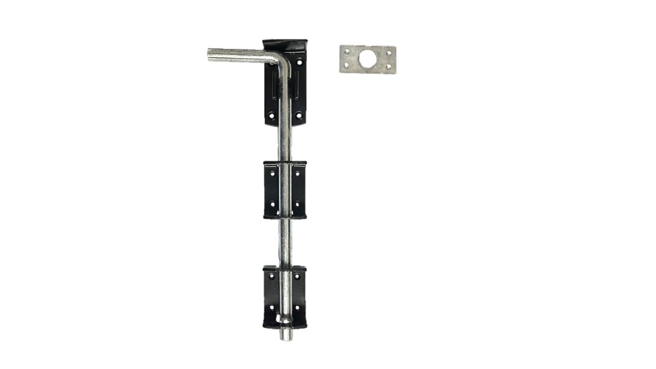 Haven Heritage 12" Gate Drop Bolt - Gate Bolt, Drop Down Bolt, Garage Door Bolt - Drop Bolts for Gates, Heavy Duty Stable Drop Bolts for Wooden Gates - Black + ZINC