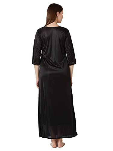 Image of Romaisa Women's Solid Maxi Satin Nighty with Robe, Free Size Nightwaer (Pack of 2) GRP-RN347-348