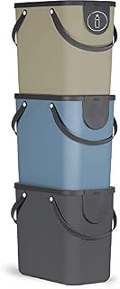 Rotho Albula Set of 3 Waste Separation System 25 L for The Kitchen, Plastic (PP) BPA-free, Anthracite/Blue/Cappuccino, 3 x 25 L (40,0 x 23,5 x 34,0 cm)