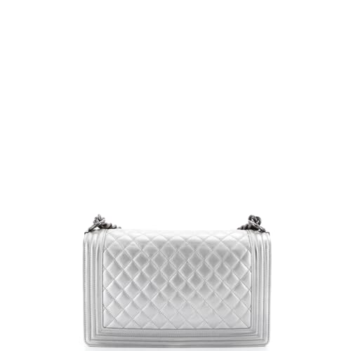 Pre-Loved Boy Flap Bag Quilted Metallic Calfskin New Medium, Silver3