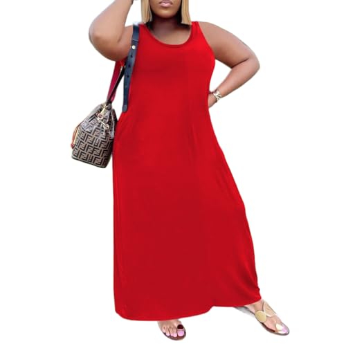Image of TOPSRANI Womens Plus Size Maxi Dresses for Women Oversize Casual Short Sleeve V Neck Loose Plain Solid Trendy Summer Dress