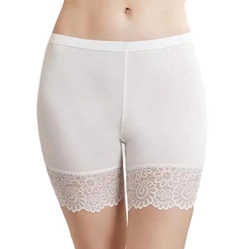 Womens Fashion Lace Boxer Briefs Boyshorts Underwear No Show Stretch Full Coverage Underpants Legging White