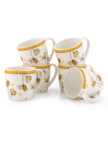 Image of Clay Craft Fine Ceramic Tea /Coffee Cup Set of 6-200 ml Each (Alton Hilton 379), Tea Cup Set of 6, Microwave & Dishwasher Safe, Mugs for Coffee, Cups Set of 6, Mug Set, Gift Set, Ideal for Gifting