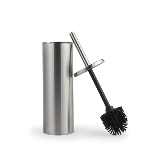 Beldray Toilet Brush & Holder AntiBac Treated Non-Scratch Silicone Bristles Splash Proof Discreet Closed-Top Design Long Handle Easy Clean Hygienic Head Resists Staining Stainless Steel