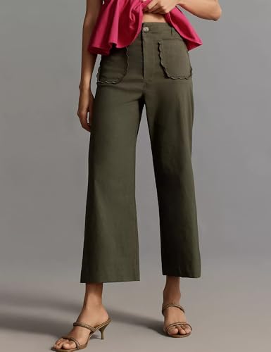 Women's Wide Leg Pants Button Down High Waisted Loose Fit Cropped Hem Trousers with Pockets Casual Work Business Pants2