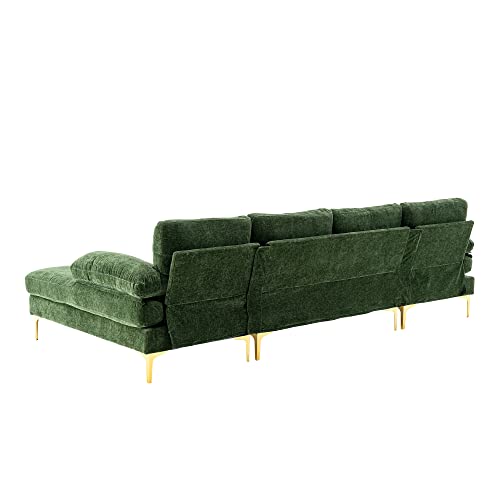 Olela U Shape Sectional Sofa,Modern Large Chenille Fabric Modular Couch,Extra Wide Sofa With Chaise Lounge And Golden Legs For Living Room (Green) #TOP6