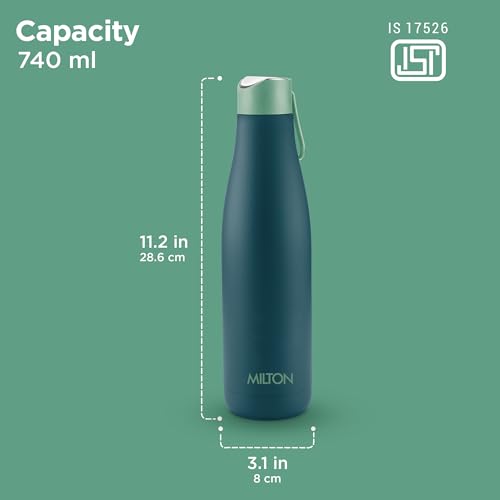 Image of Milton Fame 800 Thermosteel Water Bottle 740 ml, 24 Hr Hot and Cold I Leak Proof Lid, ISI Certified I Vacuum Insulated I for Office, Gym, School I Teal Blue