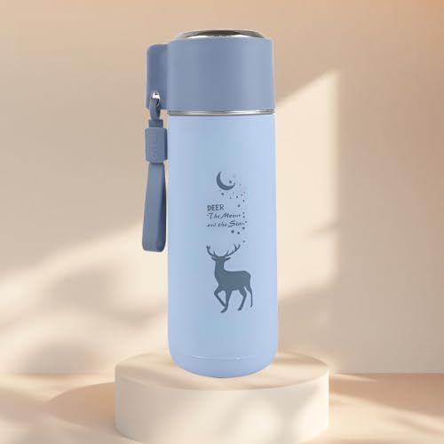 Image of Kid 450ml Water Bottle School Bottle, Cold Insulation, Leak proof & Break-proof, Kids Bottle, Easy to Carry Deer Print Water Bottle for Picnic, Office, Water Bottles with Steel Cap (Blue)