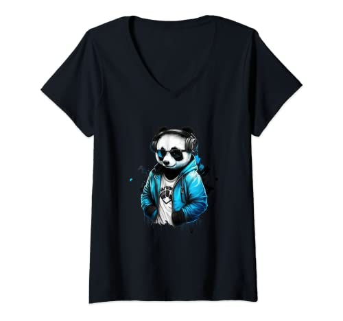 Mujer Panda Music DJ Controller Zocken Gaming Panda Camiseta Cuello V